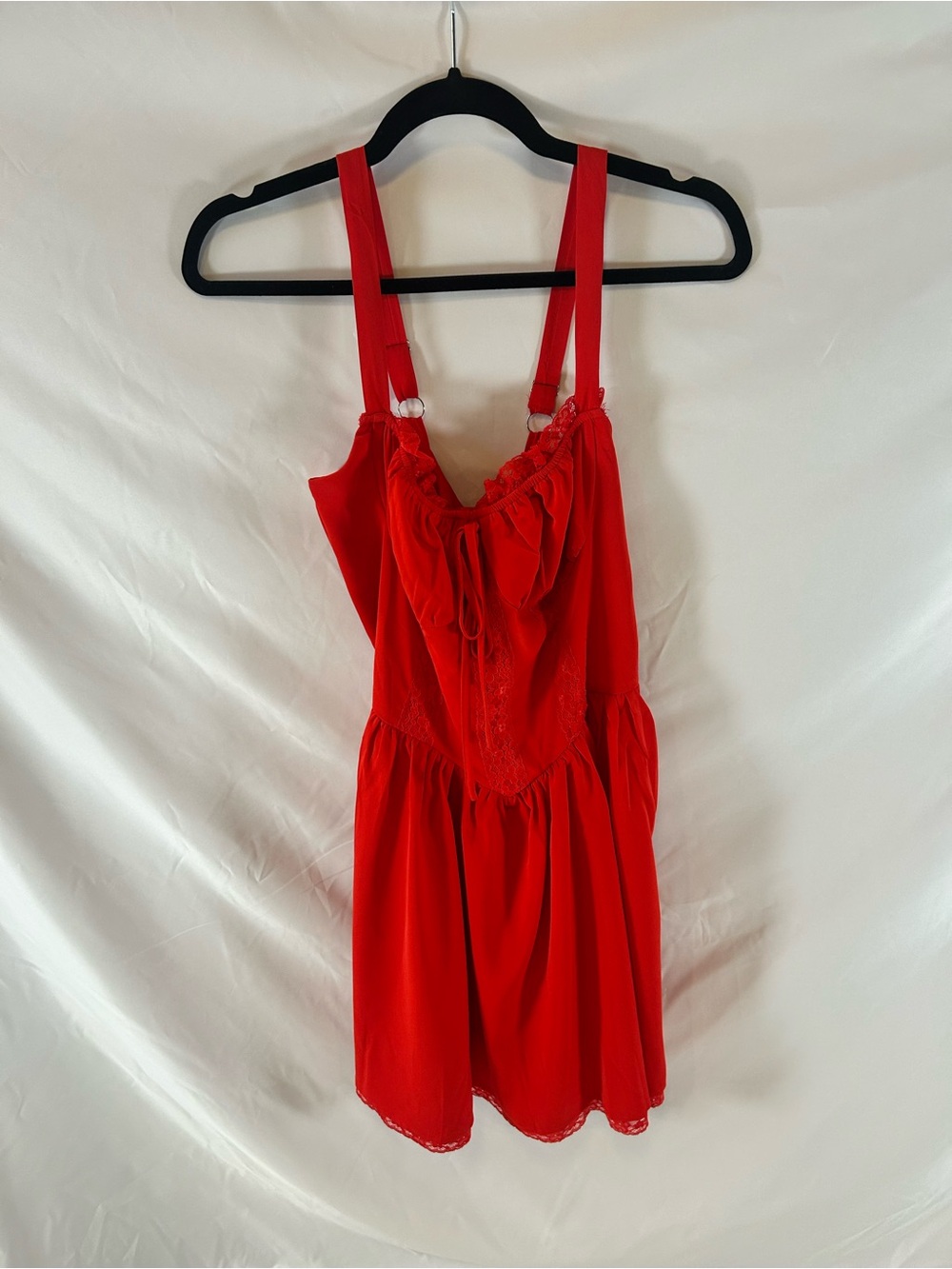 Bright Red Lace Trim Corset Dress